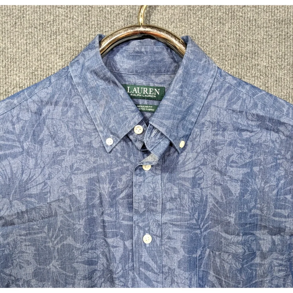 LRL Ralph Lauren Chambray Shirt Mens Medium Floral Preppy Academia Lightweight